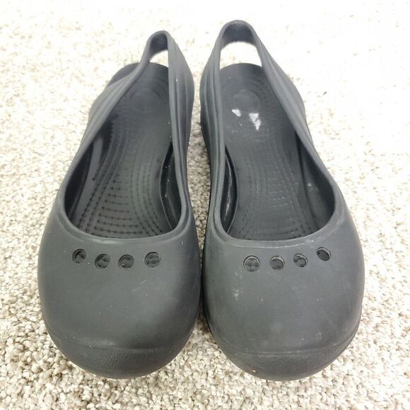 Crocs Shoes Womens 6 Flats Slingback Rubber Cutout Round Toe Lightweight Black - Picture 9 of 10